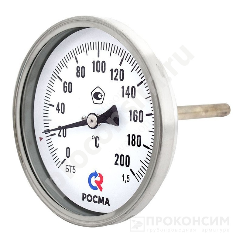 Цена [%TOWN_PRICE%].  Ожидается пополнение. Термометр биметаллический 100мм, Тип - БТ-51.211, осевой 0-120гр. G1/2'' L 100мм. Класс точности 1,5. (930094012) со склада Проконсим в Москве