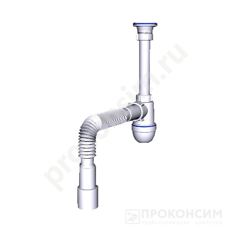 Цена 355,20 рублей с НДС. Акция! Ожидается пополнение. Сифон удлиненный для умывальника бутылочный АНИ C1015 1 1/4 с гибкой трубой 40/50 (421100903) со склада Проконсим в Москве