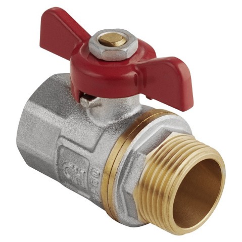 Кран латунный шаровой MVI AquaHit BV.314.05 DN 20 PN 25 бабочка муфта-штуцер полнопроходной никелированный купить в Москве | "Проконсим"