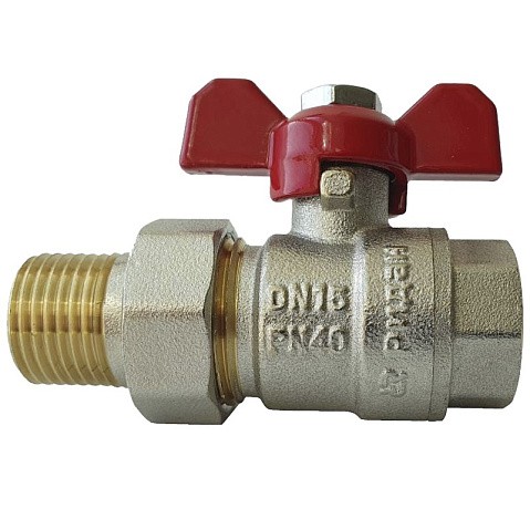 Кран латунный шаровый DN 15 PN 40 никелированный бабочка американка РИДАН BVR-FR 065B8303RG купить в Москве | "Проконсим"