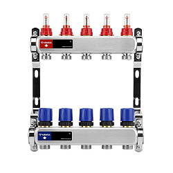 Коллекторная группа из нержавеющей стали DN 25-5 вых. G-3/4'', евроконус, с расходомерами, без дренажного крана и воздухоотводчика, VARMEGA VM15105  | Заказной непрайсовый (930416003) со склада Проконсим в Москве