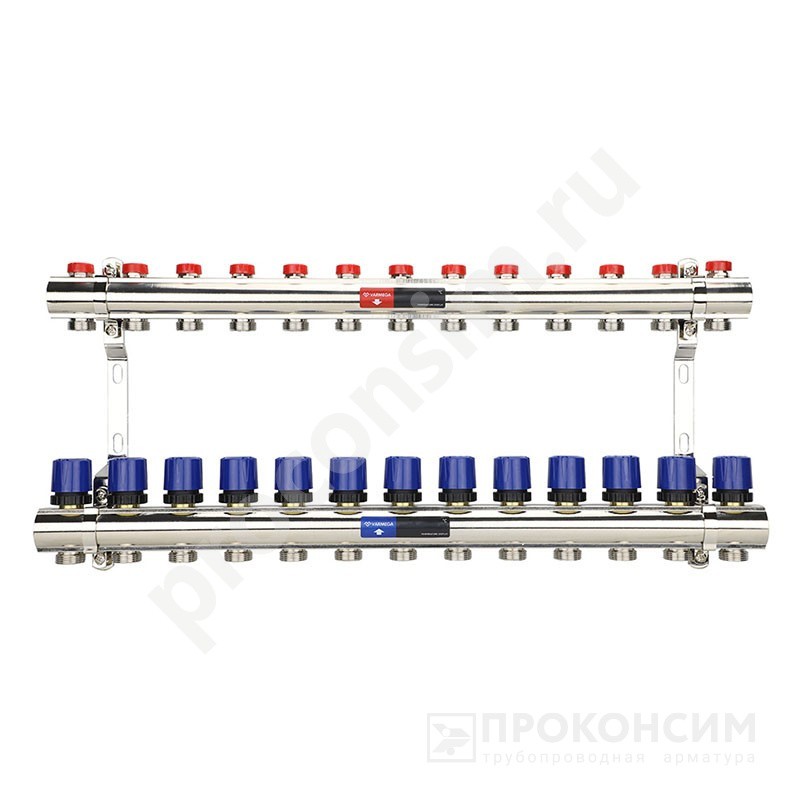 Цена по запросу.  Под заказ. Коллекторная группа из латуни DN 25-13 вых. G-3/4'', евроконус, без расходомеров, без дренажного крана и воздухоотводчика, VARMEGA VM15813 (930416523) со склада Проконсим в Москве