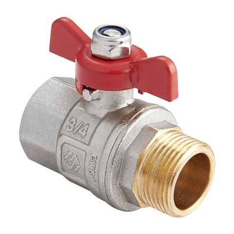 Кран латунный шаровой MVI BV.514 DN 20 PN 40 никелированный полнопроходной муфта-штуцер бабочка купить в Москве | "Проконсим"