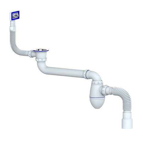 Сифон для умывальника Unicorn АС22, 40х50 гибкий отвод, 1 1/2'' х40 чаша из нержавеющей стали, прямоугольный перелив, со смещением купить в Москве | "Проконсим"