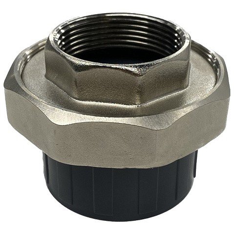 Муфта разборная НПВХ DN 50-1 1/2" PN 16 клеевая с внутренней латунной резьбой черная Aquaviva AQVBBD50F купить в Москве | "Проконсим"