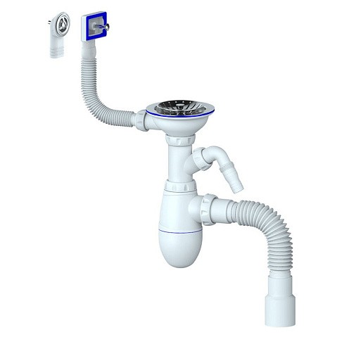 Сифон для мойки Unicorn В427, 40х50 гибкий отвод, 3 1/2'' х40 с отводом для стиральной машины, круглый и прямоугольный перелив купить в Москве | "Проконсим"