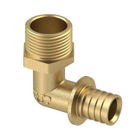 Угольник латунный для PEX труб  20-1/2''  PN 16  под надвижную гильзу с наружной резьбой  РосТурПласт купить в Москве | "Проконсим"