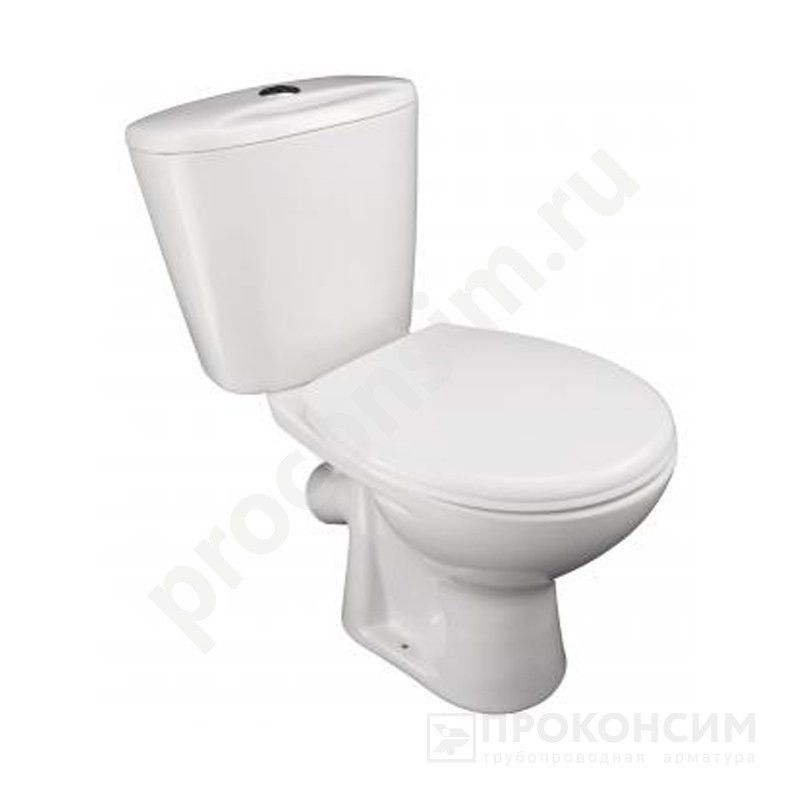 Цена 5 754 рубля с НДС.  В наличии. Унитаз-компакт Лобня Универсал NEW45, косой выпуск, кнопочный, нижний подвод (461100948) со склада Проконсим в Москве