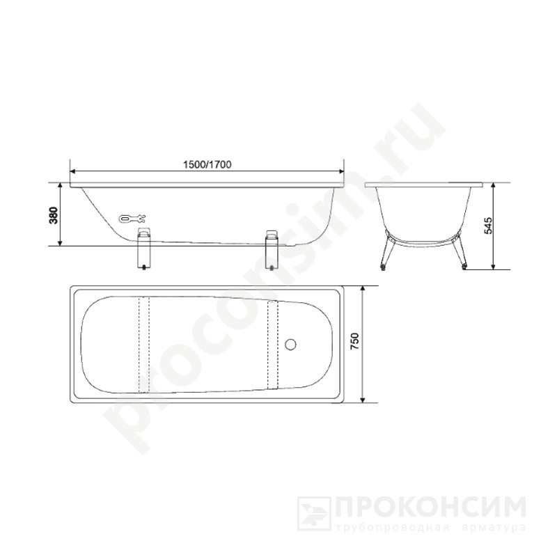 Цена [%TOWN_PRICE%].  Ожидается пополнение. Ванна стальная 150х75 White Wave Classic (431110010) со склада Проконсим в Москве
