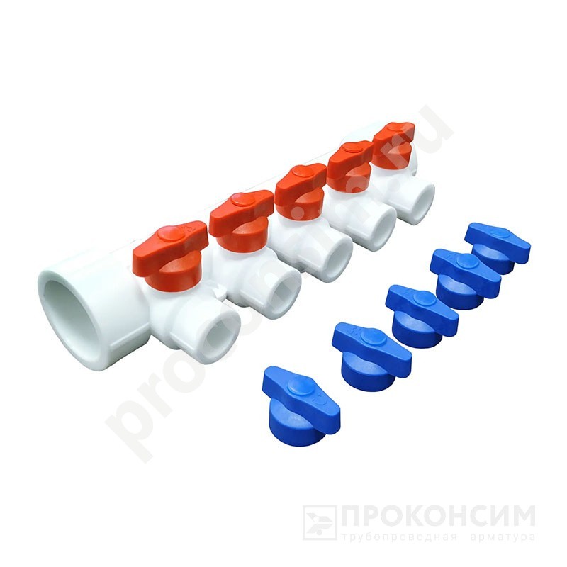 Цена по запросу.  Под заказ. Коллектор универсальный VALFEX 32x20 PN 25 с отсечными кранами на 5 выходов белый 101133205 (930024419) со склада Проконсим в Москве