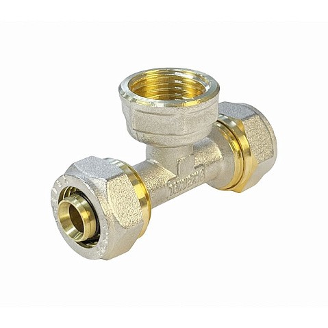 Тройник латунный для PEX труб 20-1/2''-20 PN 10 обжимной никелированный Valfex VF.332.N  купить в Москве | "Проконсим"