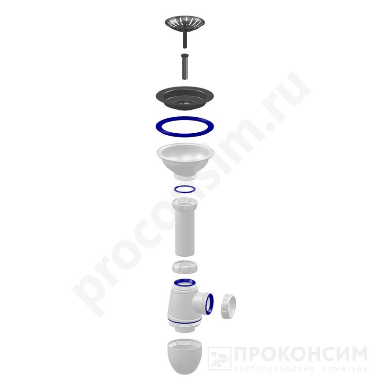 Цена [%TOWN_PRICE%].  Ожидается пополнение. Сифон для мойки Unicorn В412P, без отвода, 3 1/2'' х40 чаша из нержавеющей стали пластиковая фурнитура (930152031) со склада Проконсим в Москве