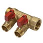 Коллектор латунный DN 20 2 выхода G 1/2'' с шаровыми кранами красная ручка плоское присоединение отвода SGL купить в Москве | "Проконсим"