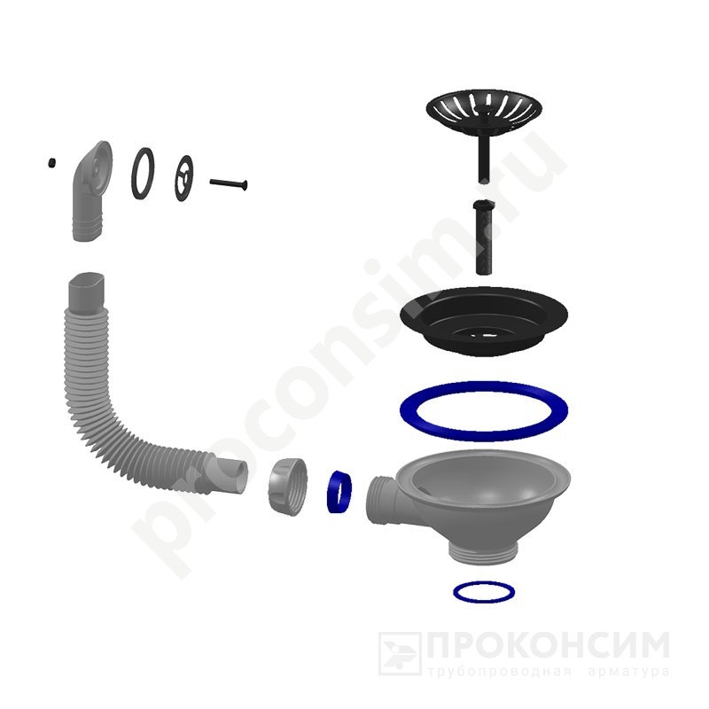 Цена [%TOWN_PRICE%].  Ожидается пополнение. Выпуск для мойки Unicorn Е156Р, 3 1/2'' х40 чаша из нержавеющей стали, круглый перелив (930152155) со склада Проконсим в Москве