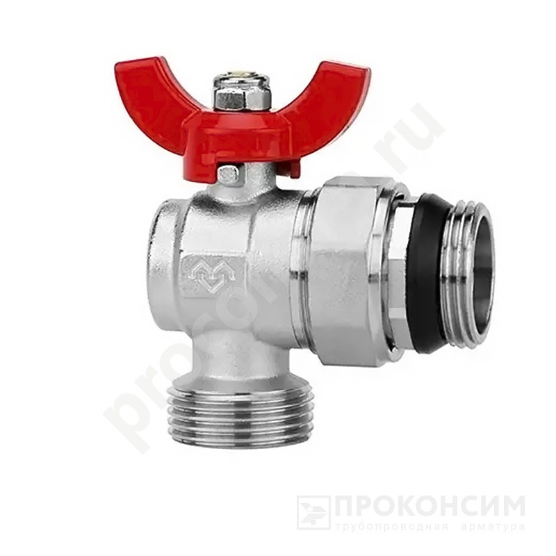 Цена [%TOWN_PRICE%].  Под заказ. Кран шаровой латунный Varmega VM15955 никелированный угловой DN25 PN16 для коллектора (2 шт.) (930422035) со склада Проконсим в Москве
