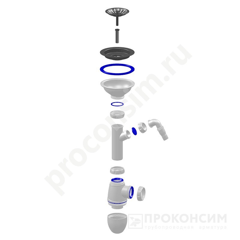 Цена 694,20 рублей с НДС.  Ожидается пополнение. Сифон для мойки Unicorn В432VP, без отвода, 3 1/2'' х40 чаша из нержавеющей стали с отводом для стиральной машины пластиковая фурнитура (930152047) со склада Проконсим в Москве
