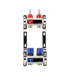 Коллекторная группа из нержавеющей стали DN 25-2 вых. G-3/4'', евроконус, с расходомерами, без дренажного крана и воздухоотводчика, VARMEGA VM15102  | Заказной непрайсовый (930416000) со склада Проконсим в Москве