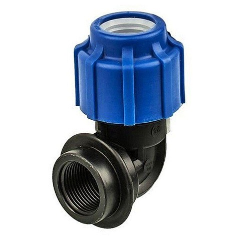 Угольник (отвод) компрессионный PN 16 для ПЭ DN 50-1 1/2'' обжимное-муфта купить в Москве | "Проконсим"