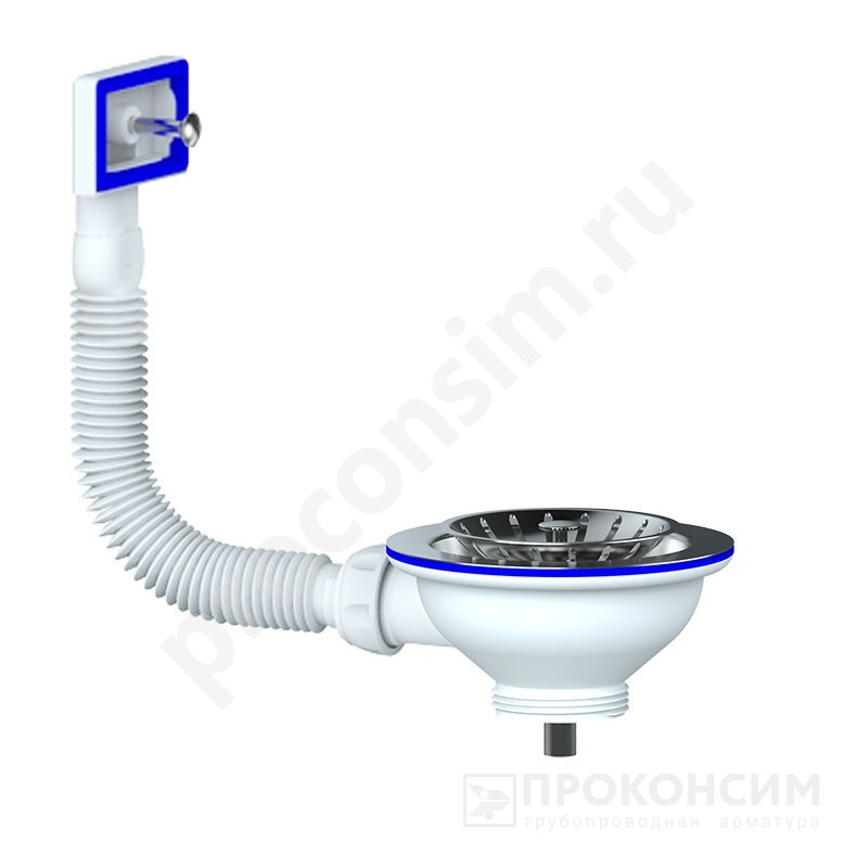 Цена 900 рублей с НДС.  Ожидается пополнение. Выпуск для мойки Unicorn Е155, 3 1/2'' х40 чаша из нержавеющей стали, прямоугольный перелив (930152152) со склада Проконсим в Москве