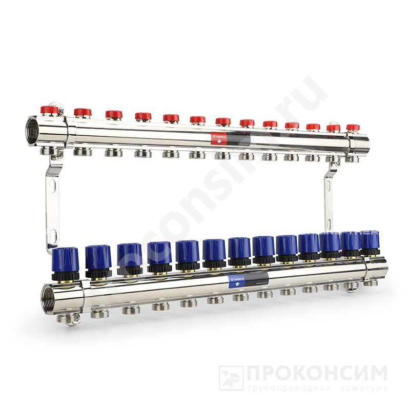 Цена [%TOWN_PRICE%].  Под заказ. Коллекторная группа из латуни DN 25-13 вых. G-3/4'', евроконус, без расходомеров, без дренажного крана и воздухоотводчика, VARMEGA VM15813 (930416523) со склада Проконсим в Москве