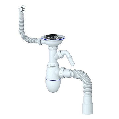 Сифон для мойки Unicorn В436V, 40х50 гибкий отвод, 3 1/2'' х40 с отводом для стиральной машины, круглый перелив купить в Москве | "Проконсим"