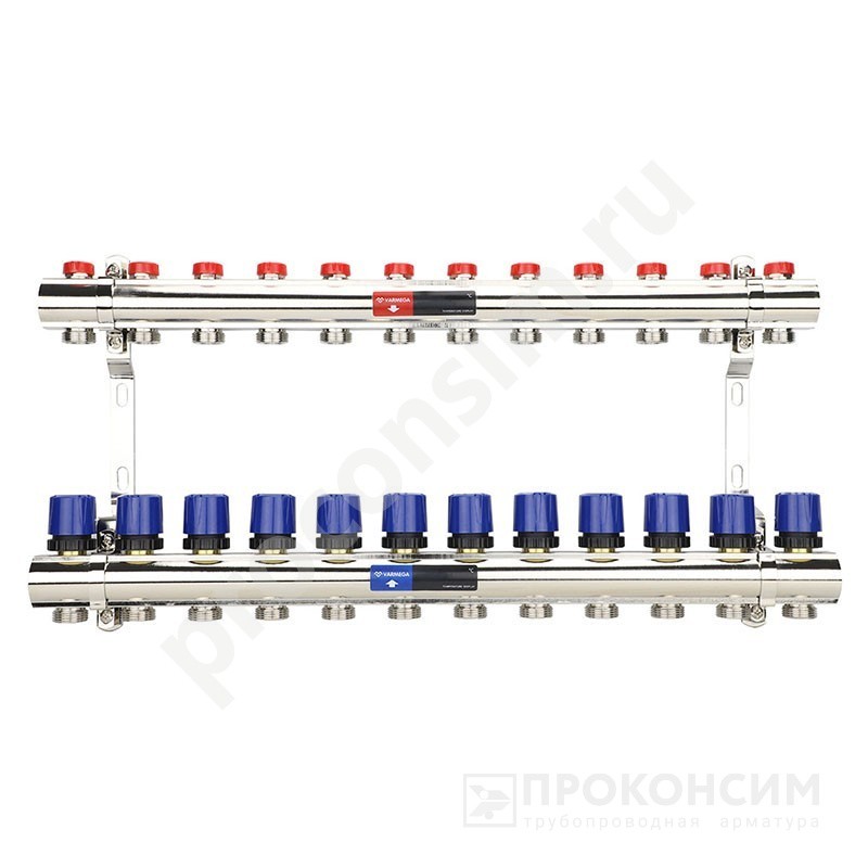 Цена по запросу.  Под заказ. Коллекторная группа из латуни DN 25-12 вых. G-3/4'', евроконус, без расходомеров, без дренажного крана и воздухоотводчика, VARMEGA VM15812 (930416522) со склада Проконсим в Москве