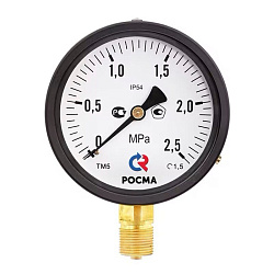 картинка Манометр общетехнический Росма ТМ-510Р.00, до 2,5кгс/см2 M20x1,5, 100мм, радиальное присоединение, класс точности 1.5, IP54 интернет-магазин оптовых поставок Проконсим являющийся официальным дистрибьютором в России 