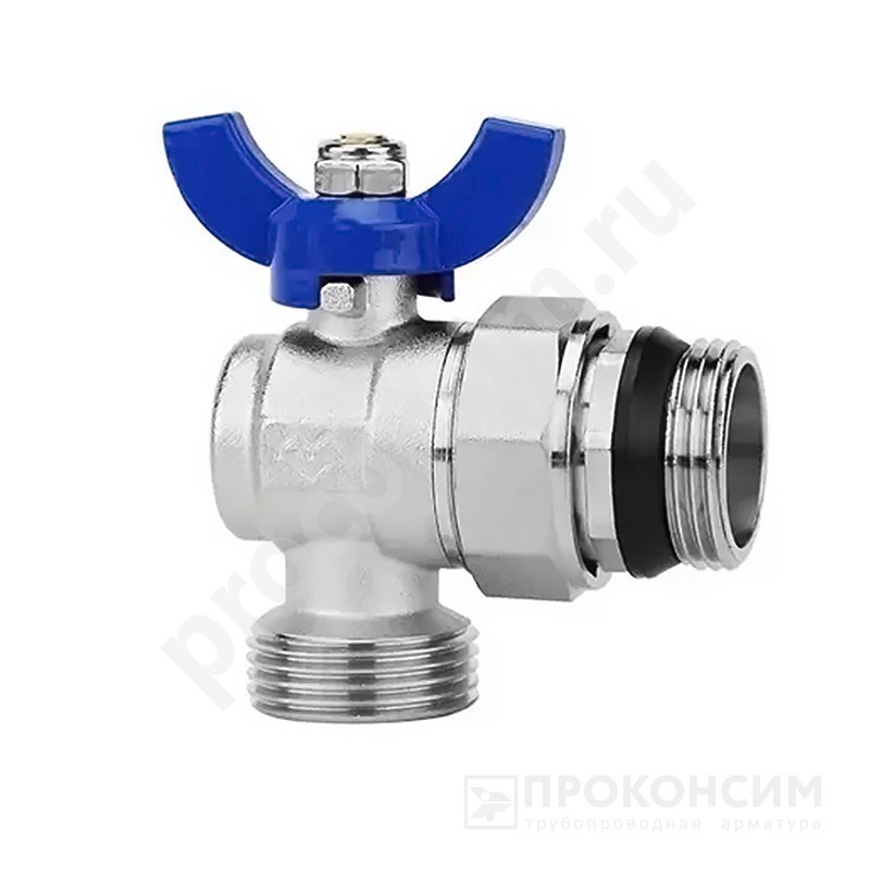 Цена [%TOWN_PRICE%].  Под заказ. Кран шаровой латунный Varmega VM15955 никелированный угловой DN25 PN16 для коллектора (2 шт.) (930422035) со склада Проконсим в Москве