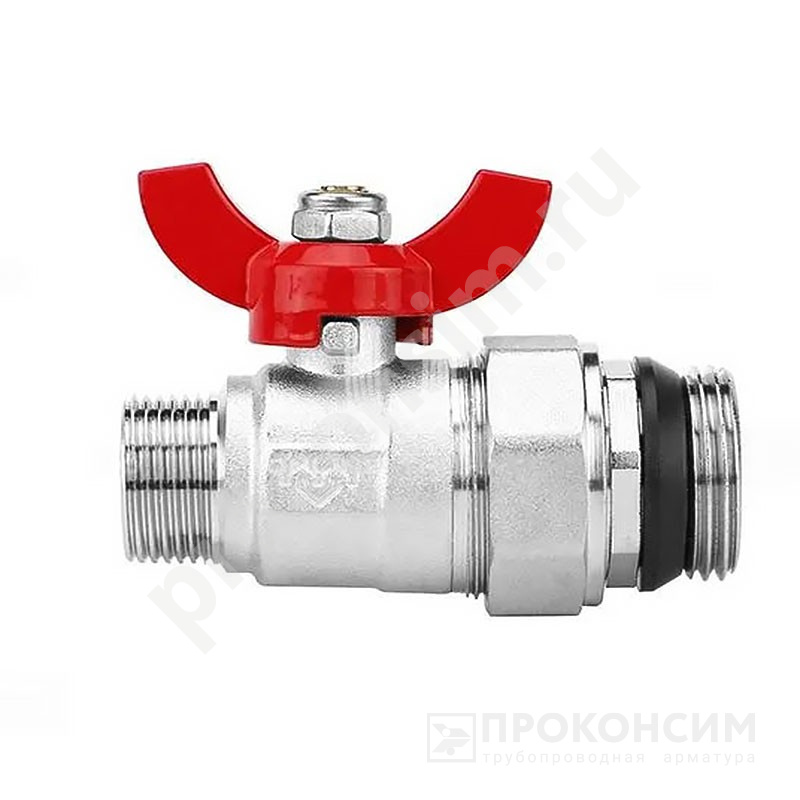 Цена [%TOWN_PRICE%].  Под заказ. Кран шаровой латунный Varmega VM15951 никелированный прямой DN25 PN16 для коллектора (2 шт.)  (930422031) со склада Проконсим в Москве