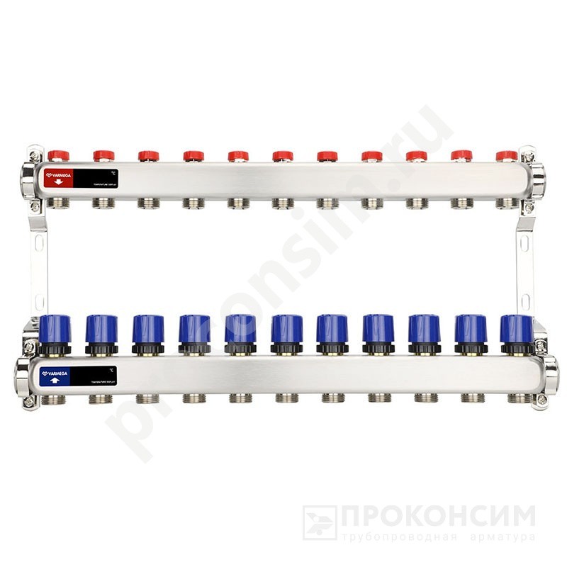 Цена по запросу.  Под заказ. Коллекторная группа из нержавеющей стали DN 25-11 вых. G-3/4'', евроконус, без расходомеров, без дренажного крана и воздухоотводчика, VARMEGA VM15511 (930416021) со склада Проконсим в Москве