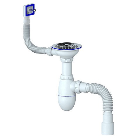 Сифон для мойки Unicorn В425P, 40х50 гибкий отвод, 3 1/2'' х40 чаша из нержавеющей стали, прямоугольный перелив купить в Москве | "Проконсим"