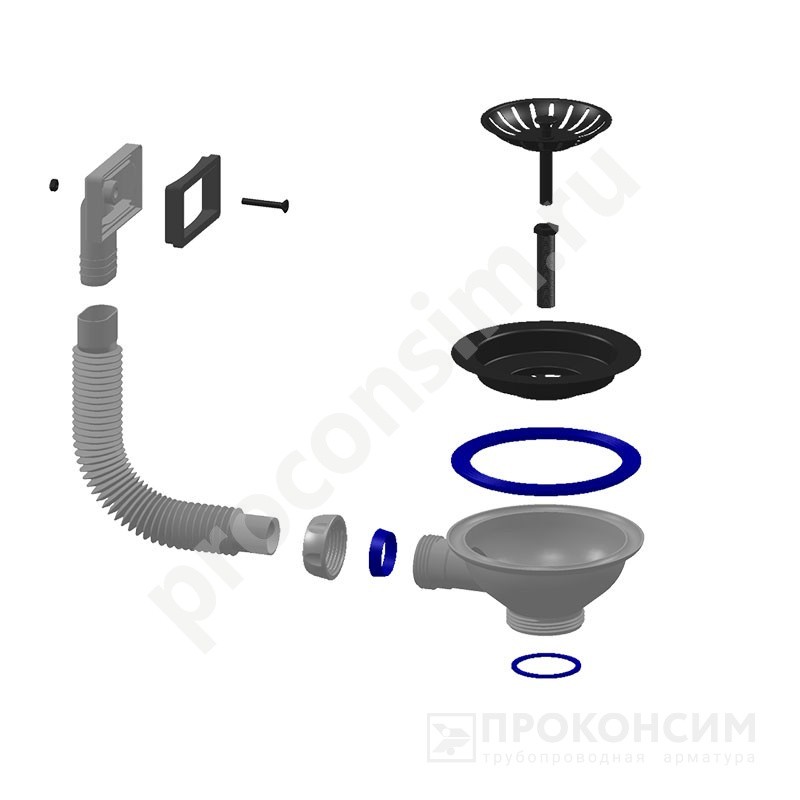 Цена [%TOWN_PRICE%].  Ожидается пополнение. Выпуск для мойки Unicorn Е155Р, 3 1/2'' х40 чаша из нержавеющей стали, прямоугольный перелив (930152153) со склада Проконсим в Москве