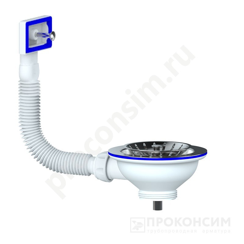 Цена 628,80 рублей с НДС.  Ожидается пополнение. Выпуск для мойки Unicorn Е155Р, 3 1/2'' х40 чаша из нержавеющей стали, прямоугольный перелив (930152153) со склада Проконсим в Москве
