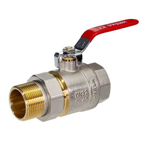 Кран латунный шаровый DN 32 PN 40 никелированный рычаг американка РИДАН BVR-FR 065B8306RG купить в Москве | "Проконсим"