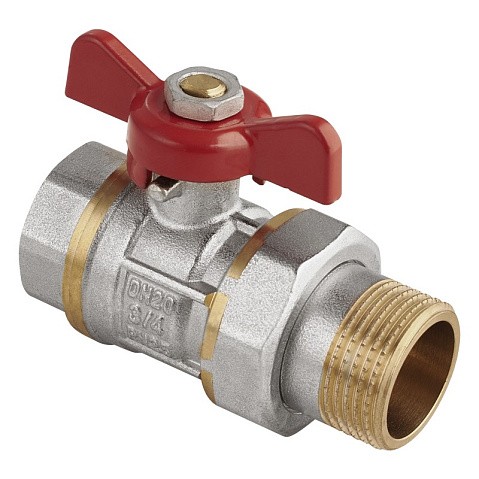 Кран латунный шаровой MVI AquaHit BV.320.04 DN 20 PN 25 бабочка американка полнопроходной никелированный купить в Москве | "Проконсим"