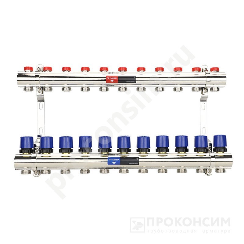 Цена по запросу.  Под заказ. Коллекторная группа из латуни DN 25-11 вых. G-3/4'', евроконус, без расходомеров, без дренажного крана и воздухоотводчика, VARMEGA VM15811 (930416521) со склада Проконсим в Москве
