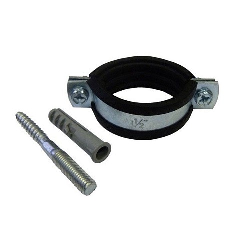 Хомут стальной оцинкованный 1 1/4'' (40-45) М8 с крепежом (шпилька и дюбель) купить в Москве | "Проконсим"