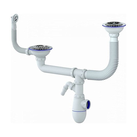 Сифон для двойной мойки Unicorn Y710V, без отвода, 3 1/2'' х40 с отводом для стиральной машины, круглый перелив купить в Москве | "Проконсим"