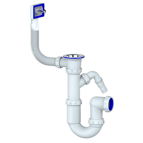 Сифон для мойки Unicorn Y440V, 1 1/2'' х40 без отвода, чаша из нержавеющей стали с отводом для стиральной машины, прямоугольный перелив купить в Москве | "Проконсим"