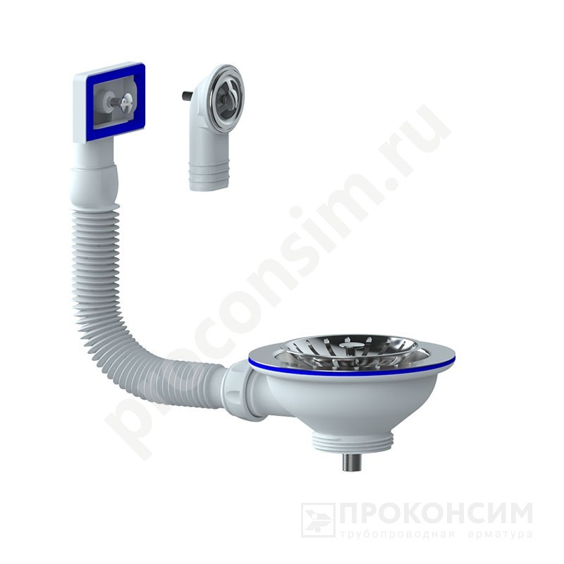 Цена 967,20 рублей с НДС.  Ожидается пополнение. Выпуск для мойки Unicorn Е157, 3 1/2'' х40 чаша из нержавеющей стали, круглый и прямоугольный перелив (930152156) со склада Проконсим в Москве