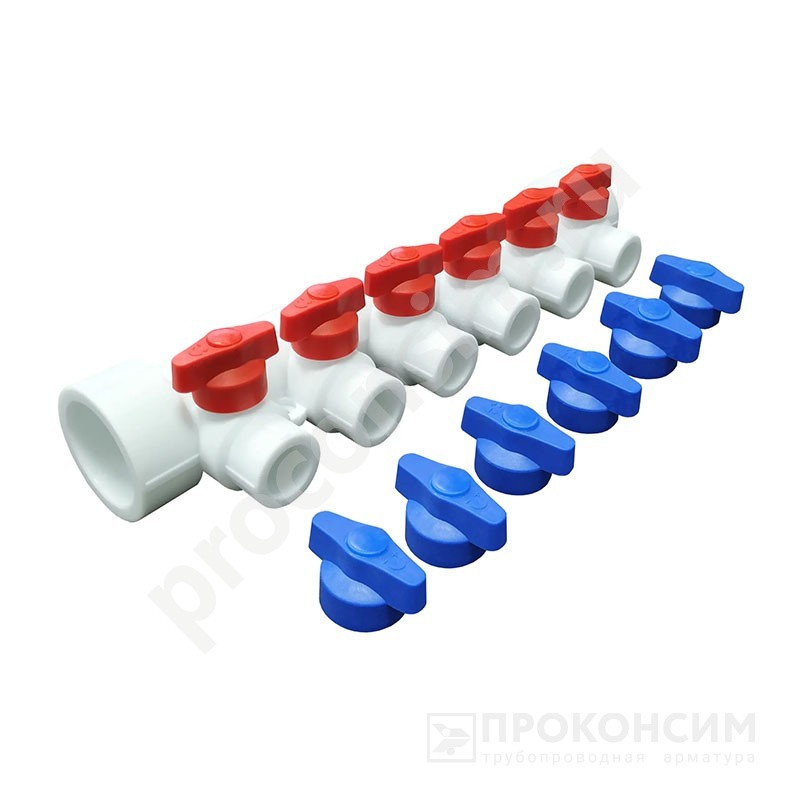 Цена по запросу.  Под заказ. Коллектор универсальный VALFEX 32x20 PN 25 с отсечными кранами на 6 выходов белый 101133206 (930024421) со склада Проконсим в Москве