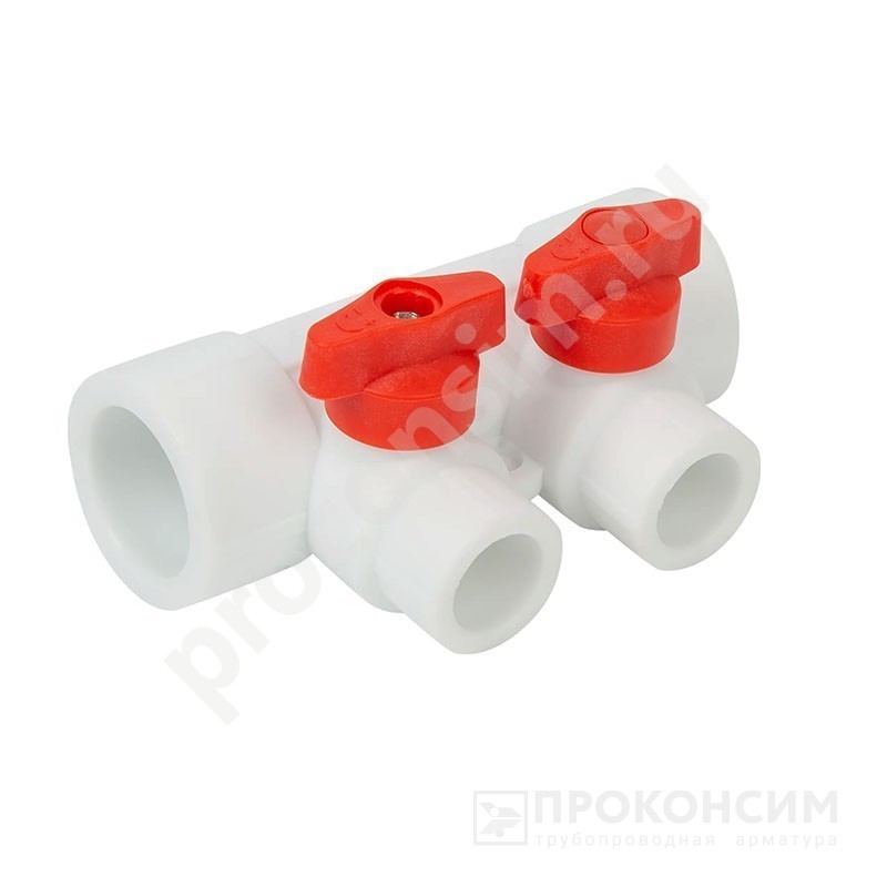 Цена по запросу.  Под заказ. Коллектор универсальный VALFEX 32x20 PN 25 с отсечными кранами на 2 выхода белый 101133202 (930024413) со склада Проконсим в Москве