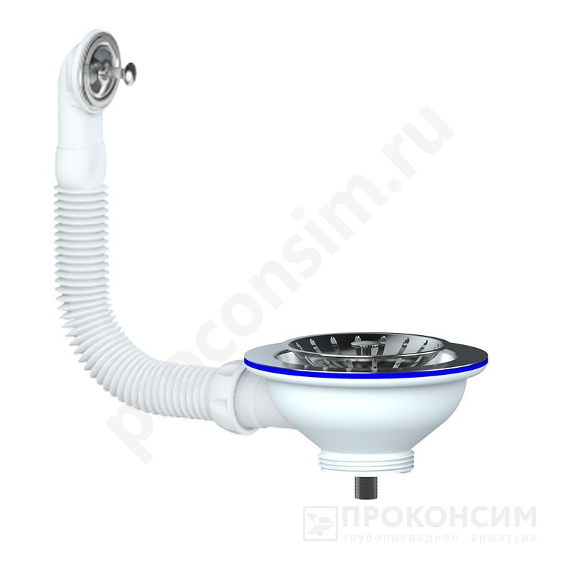 Цена 903 рубля с НДС.  Ожидается пополнение. Выпуск для мойки Unicorn Е156, 3 1/2'' х40 чаша из нержавеющей стали, круглый перелив (930152154) со склада Проконсим в Москве