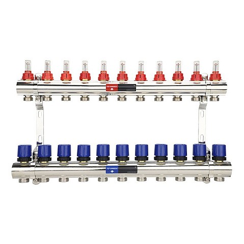 Коллекторная группа из латуни DN 25-11 вых. G-3/4'' евроконус, с расходомерами, без дренажного крана и воздухоотводчика VARMEGA VM15411 купить в Москве | "Проконсим"