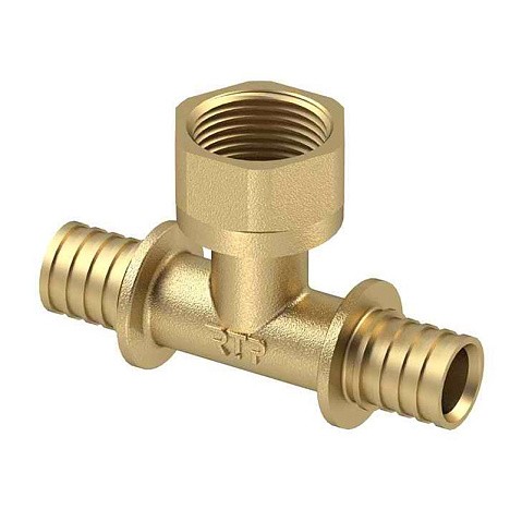 Тройники латунные для PEX труб DN 16-32 PN 16 под надвижную гильзу с внутренней резьбой РосТурПласт купить в Москве | "Проконсим" Тройники латунные для PEX труб DN 16-32 PN 16 под надвижную гильзу с внутренней резьбой РосТурПласт купить в Москве | "Проконсим"