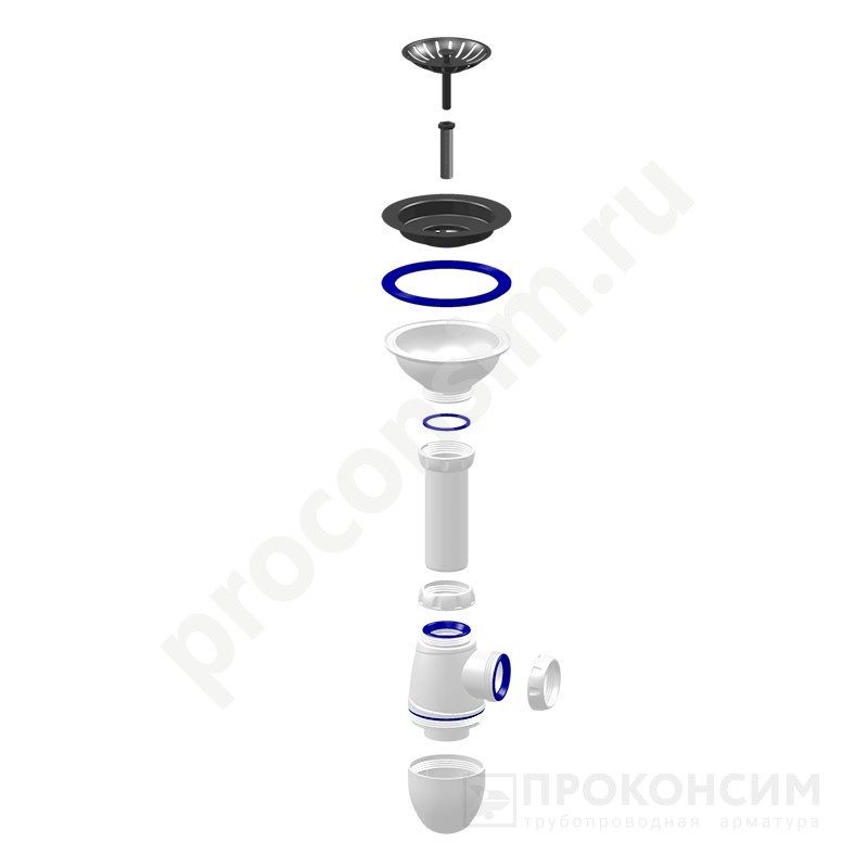 Цена [%TOWN_PRICE%].  Ожидается пополнение. Сифон для мойки Unicorn В412, без отвода, 3 1/2'' х40 чаша из нержавеющей стали латунная фурнитура (930152030) со склада Проконсим в Москве