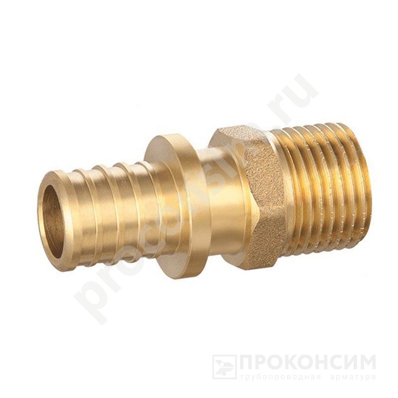 Цена 174 рубля с НДС. Распродажа! Вывод из ассортимента. Муфта латунная для PEX DN 25-НР 1'' под надвижную гильзу, PLP (250302407) со склада Проконсим в Москве
