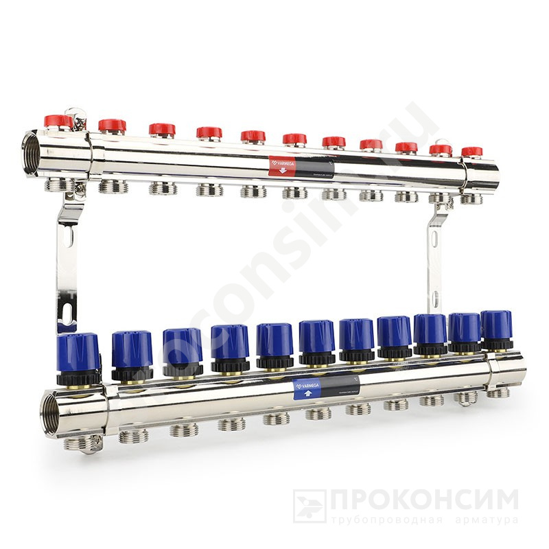 Цена [%TOWN_PRICE%].  Под заказ. Коллекторная группа из латуни DN 25-11 вых. G-3/4'', евроконус, без расходомеров, без дренажного крана и воздухоотводчика, VARMEGA VM15811 (930416521) со склада Проконсим в Москве