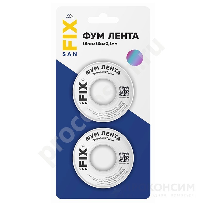 Цена 160,80 рублей с НДС.  Ожидается пополнение. Лента ФУМ SANFIX 19мм х12м х0,1 мм 0,3г/см3, 2 катушки в блистере (228113221) со склада Проконсим в Москве
